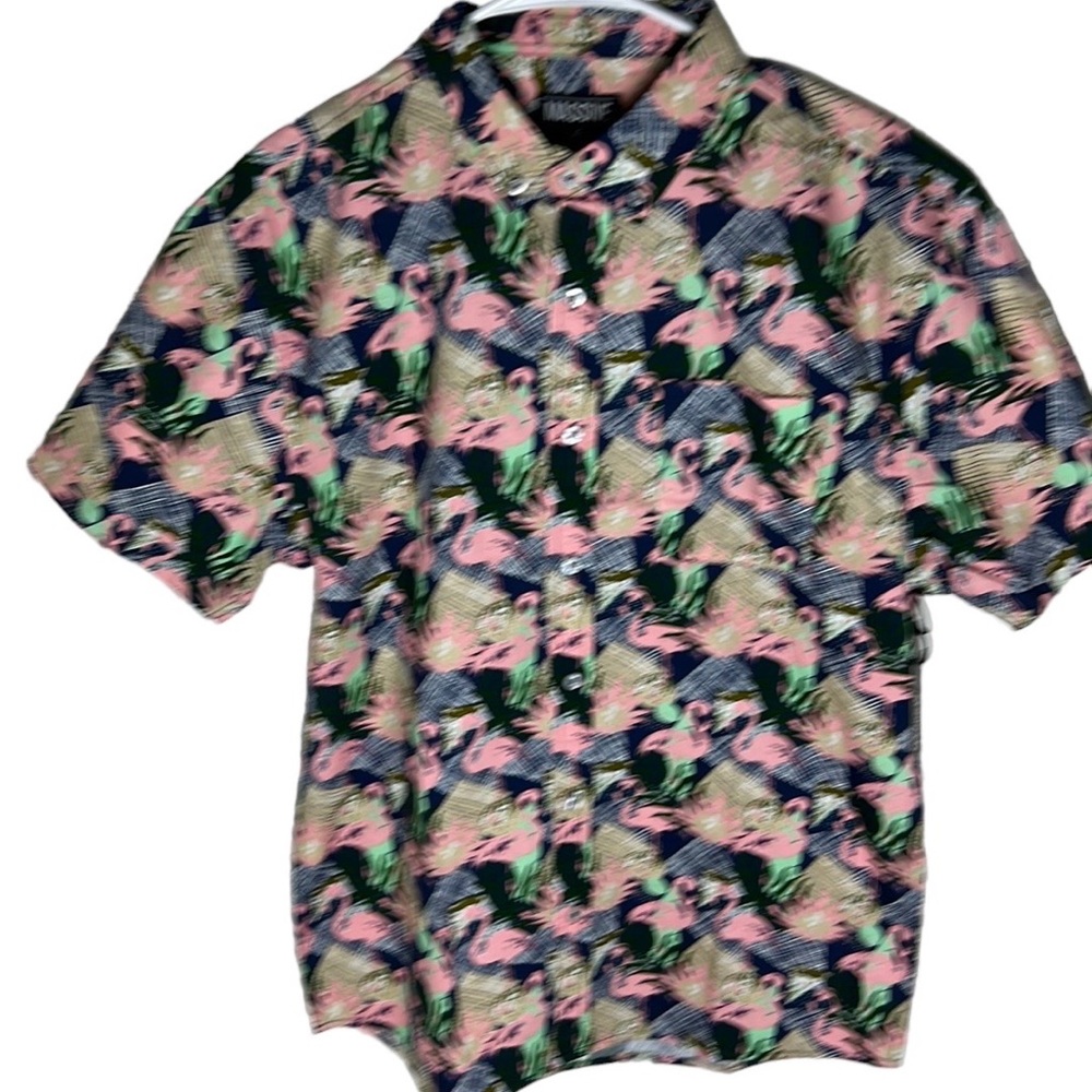 Flamingo All Over Print Button Up Shirt Mens Size M